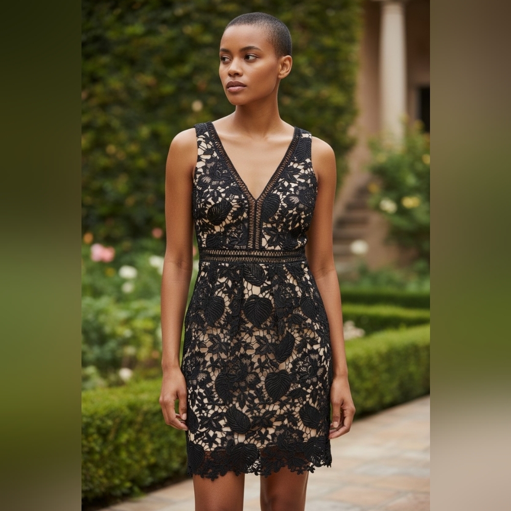 Romeo & Juliet Couture Black and Cream Lace Mini Dress